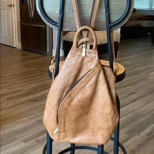 Italian backpack style, real leather, tan color
